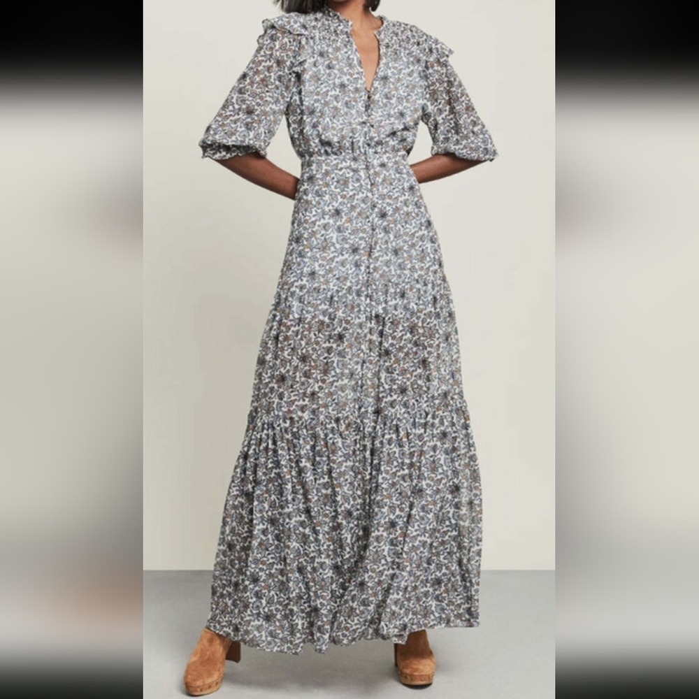 Women's Veronica Beard Nitza Floral Silk Chiffon Maxi Dress Sz 14 Modern Prarie